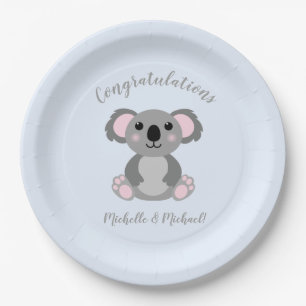 Koala Bear Baby Shower Pink Girl Paper Plate