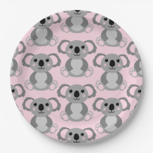 Koala Bear Baby Shower Pink Girl Paper Plate