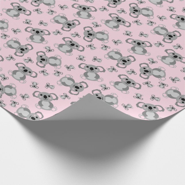 Koala Bear Baby Shower Pink Girl Wrapping Paper (Corner)