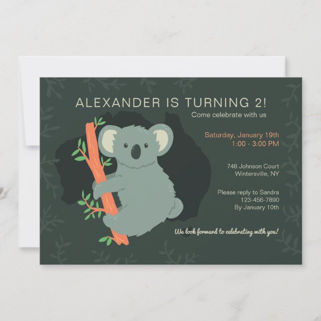 Koala Bear Birthday Party Invitation (Front)