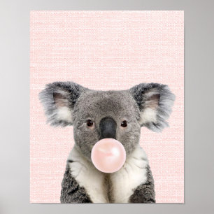 KOALA BEAR BLOWING A PINK BUBBLE GUM POSTER