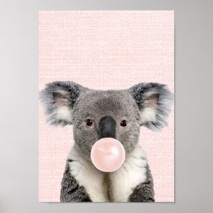 KOALA BEAR BLOWING A PINK BUBBLE GUM POSTER