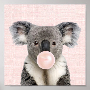 KOALA BEAR BLOWING A PINK BUBBLE GUM POSTER