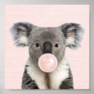 KOALA BEAR BLOWING A PINK BUBBLE GUM POSTER