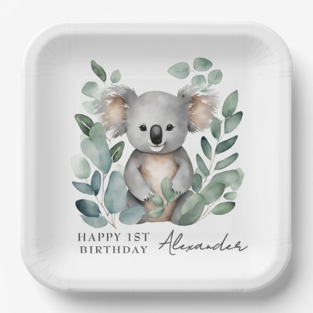 Koala Bear Boys 1st Birthday Party  Paper Plate (Front)