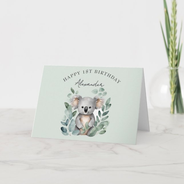 Koala Bear Boys 1st Birthday Party  Thank You Card (Front)