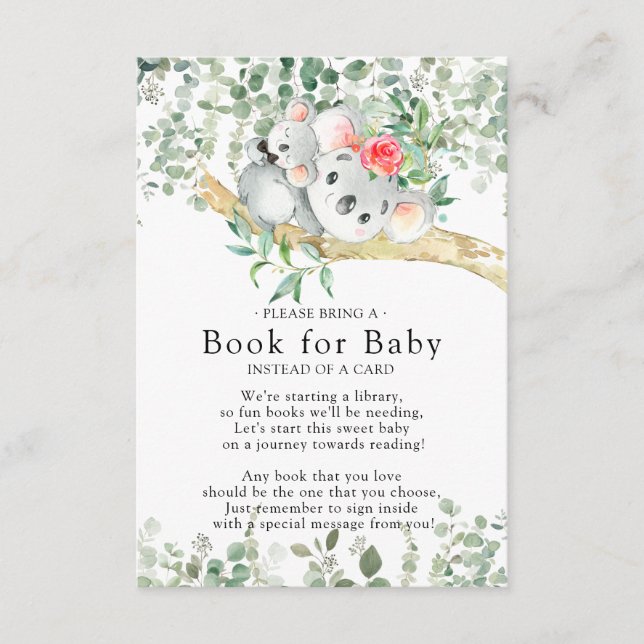 Koala Bear Boys Baby Shower Book for Baby Card (Front)