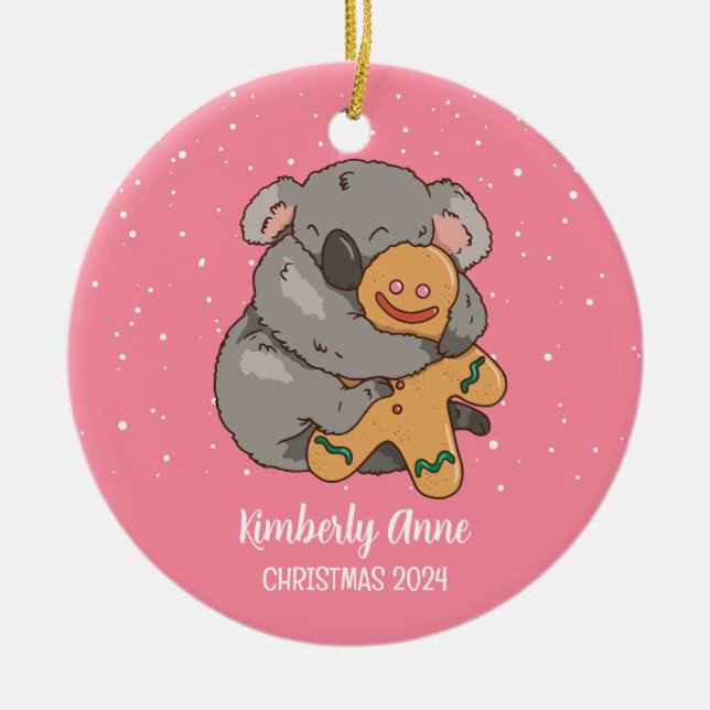 Koala Bear Christmas Animal Snow Winter Holiday Ceramic Tree Decoration (Front)