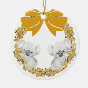 Koala Bear Christmas Ornament & Faux Gold Wreath