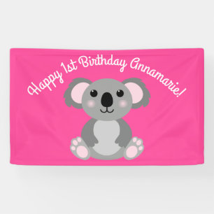 Koala Bear Cute Kid Birthday Party Banner