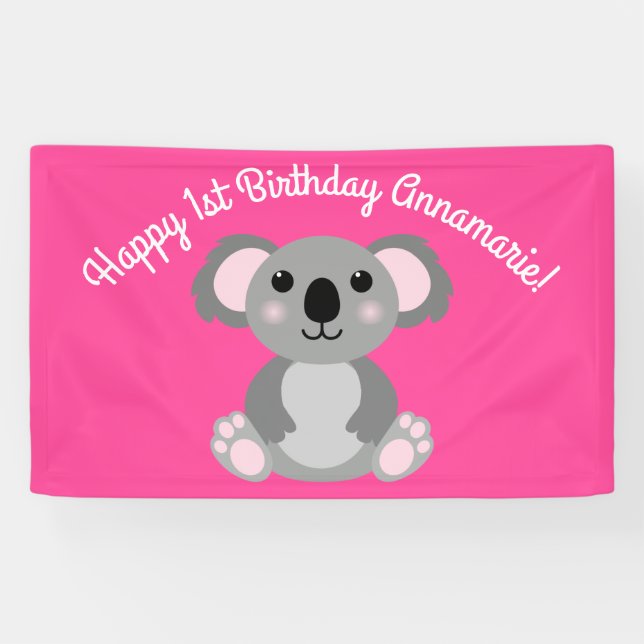 Koala Bear Cute Kid Birthday Party Banner (Horizontal)