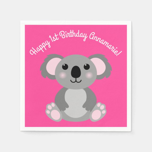 Koala Bear Cute Kid Birthday Party Napkin (Front)