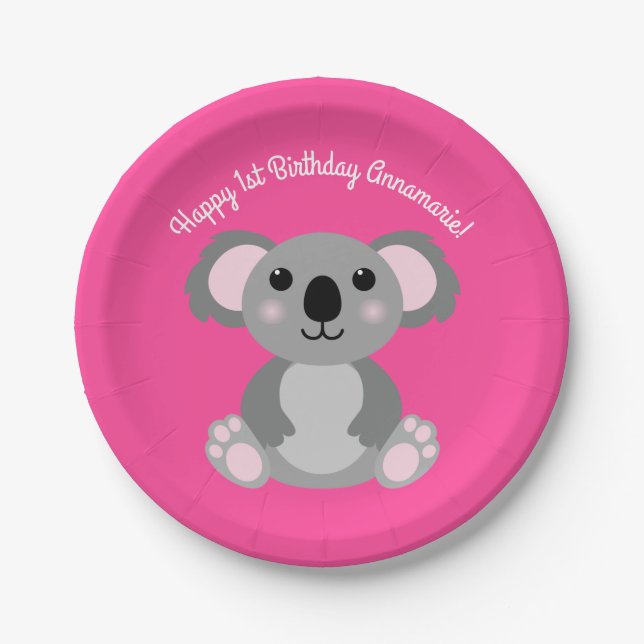Koala Bear Cute Kid Birthday Party Paper Plate (Front)