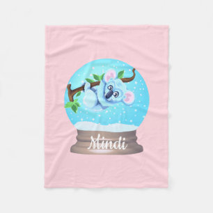 Koala bear cute snow globe pink blue fleece blanket