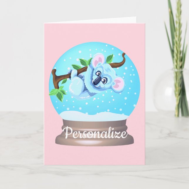 Koala bear cute snow globe pink girly  card (Front)