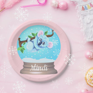 Koala bear cute snow globe pink girly paper plate
