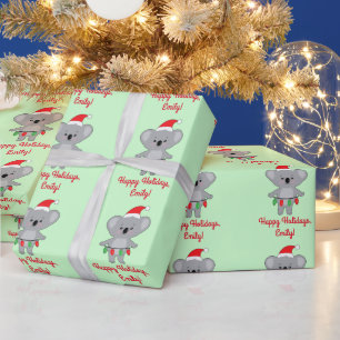 Koala Bear Decorating for Christmas Name Customise Wrapping Paper