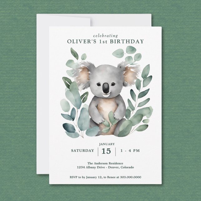 Koala Bear FIrst Birthday  Invitation (Creator Uploaded)