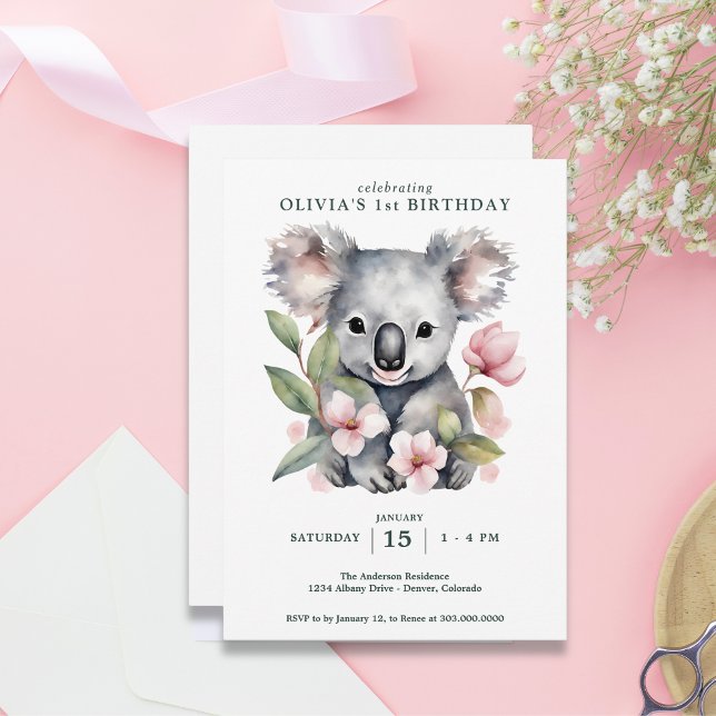 Koala Bear FIrst Birthday  Invitation (Creator Uploaded)