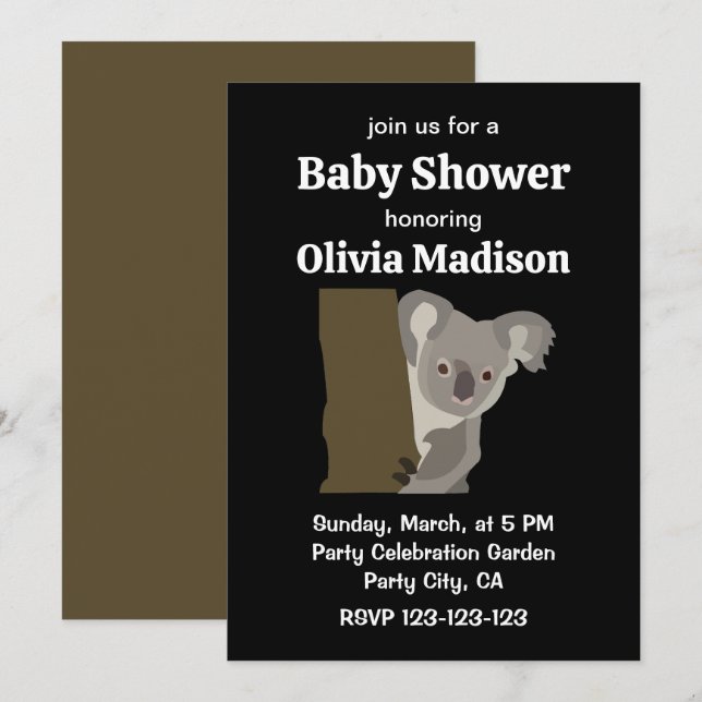 Koala Bear Gender Neutral Baby Shower Invitation (Front/Back)