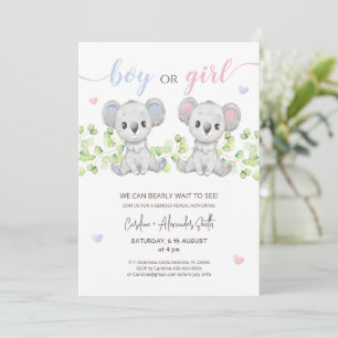 Koala Bear Gender Reveal Party Invitation