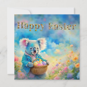 Koala bear holding a basket of Easter eggs Holiday Card
