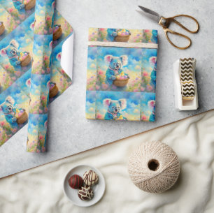 Koala bear holding a basket of Easter eggs Wrapping Paper
