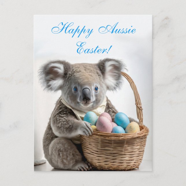 Koala bear holding a basket with Easter eggs Holiday Postcard (Front)