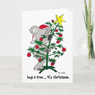 Koala bear hugging a Christmas tree Holiday Card
