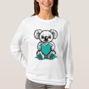 Koala Bear Hugging Teal Heart T-Shirt