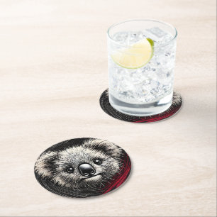 Koala Bear Illustration on Textured Background Round Paper Coaster