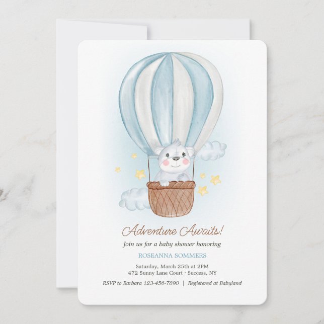 Koala Bear in Blue Air Balloon Invitation (Front)