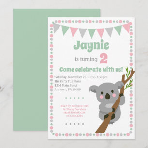 Koala Bear Invitation Cute Birthday Party