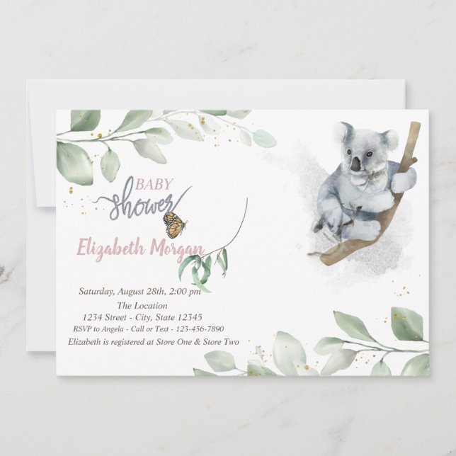 Koala Bear Leaves Baby Shower Invitation (Front)