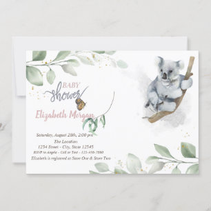 Koala Bear Leaves Baby Shower Invitation