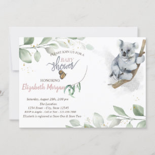 Koala Bear Leaves Baby Shower Invitation