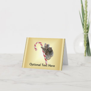 Koala Bear Mum and Joey Climbing Candy Cane Holiday Card