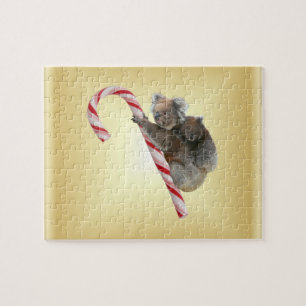 Koala Bear Mum and Joey Climbing Candy Cane Jigsaw Puzzle