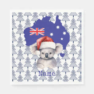 Koala Bear on Australia Flag and Christmas Tree Napkin