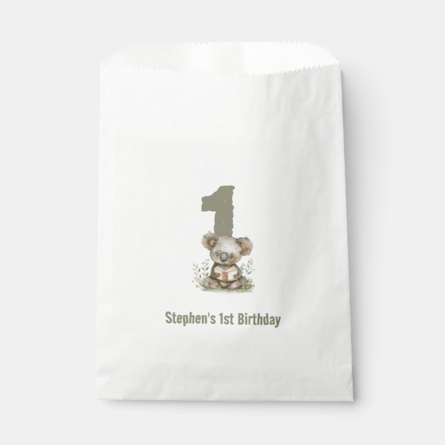  Koala Bear Sage Green 1st Birthday Party  Favour Bags (Front)