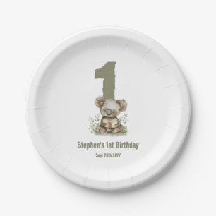 Koala Bear Sage Green 1st Birthday Party  Paper Plate