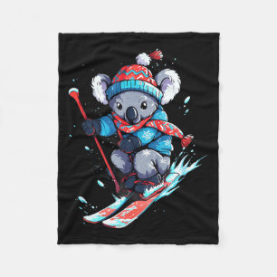 Koala bear skiing skier ski winter snow fleece blanket