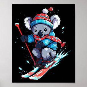Koala bear skiing skier ski winter snow poster