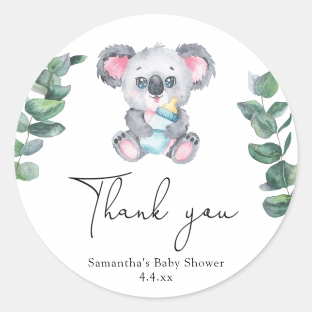 Koala bear thank you baby shower classic round sticker (Front)