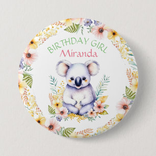 Koala Bear Themed Birthday Girl Personalized 7.5 Cm Round Badge