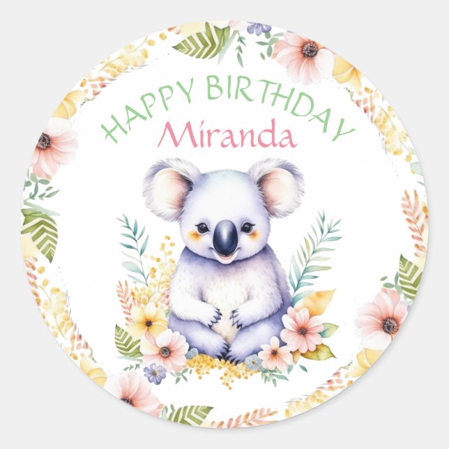 Koala Bear Themed Birthday Personalised Classic Round Sticker (Front)