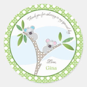Koala Bear   Twins Baby Shower Favour Sticker