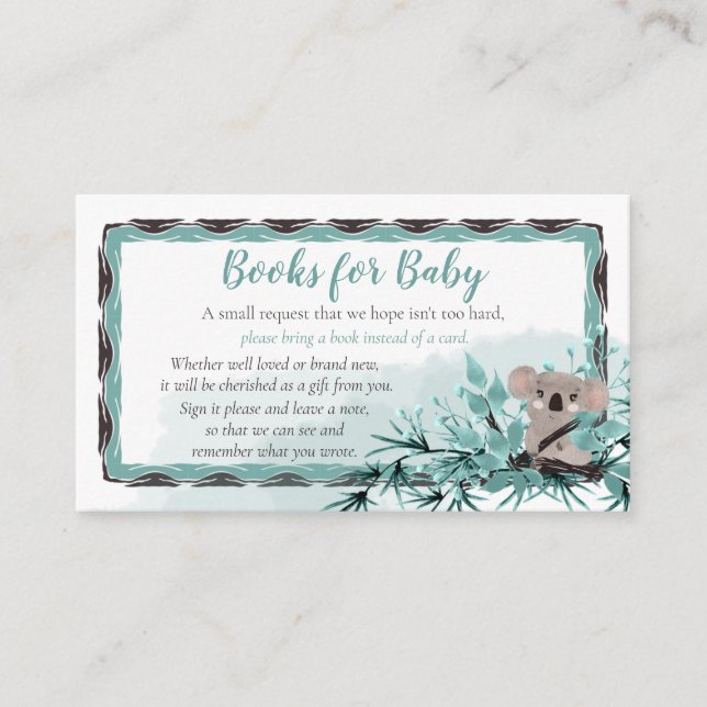 Koala Bear Unisex Baby Shower Books for Baby Enclo Enclosure Card (Front)