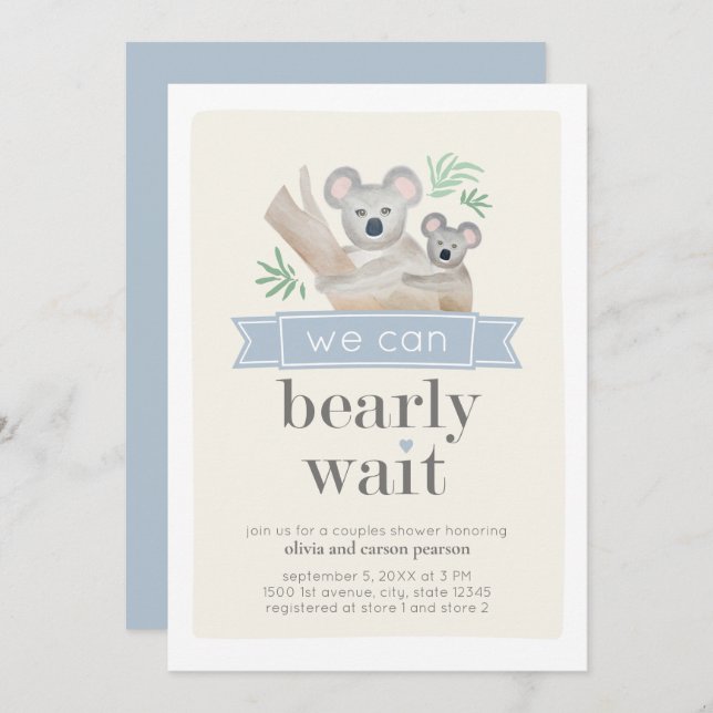 Koala Bear We Can Bearly Wait Couples Baby Shower Invitation (Front/Back)