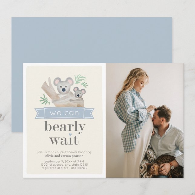 Koala Bear We Can Bearly Wait Couples Baby Shower  Invitation (Front/Back)